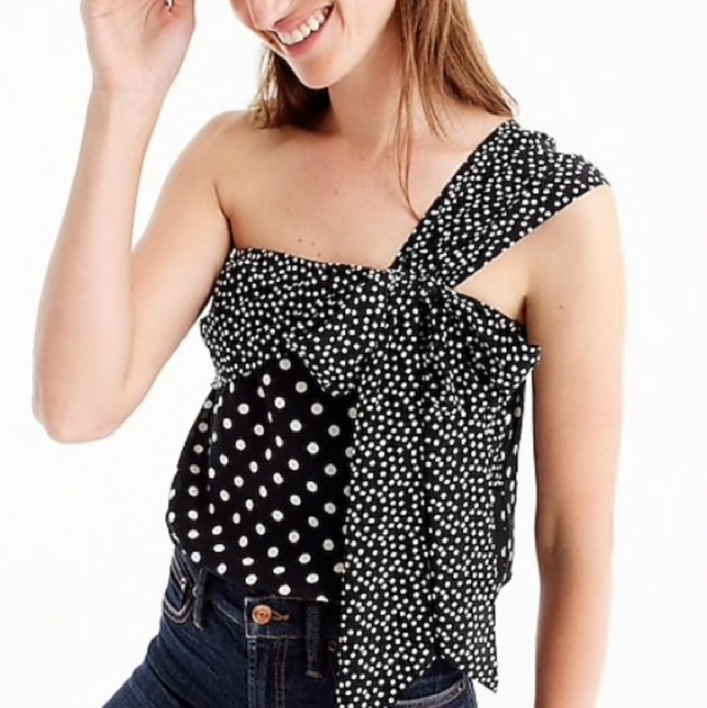 NWT J. Crew Silk Polka Dot One Shoulder Top